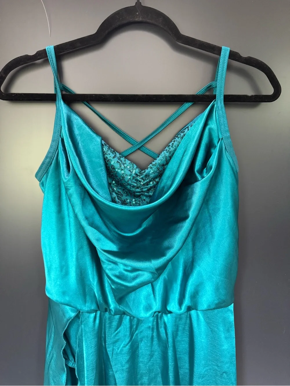Weissman Teal Satin-Style Strappy Dance Dress